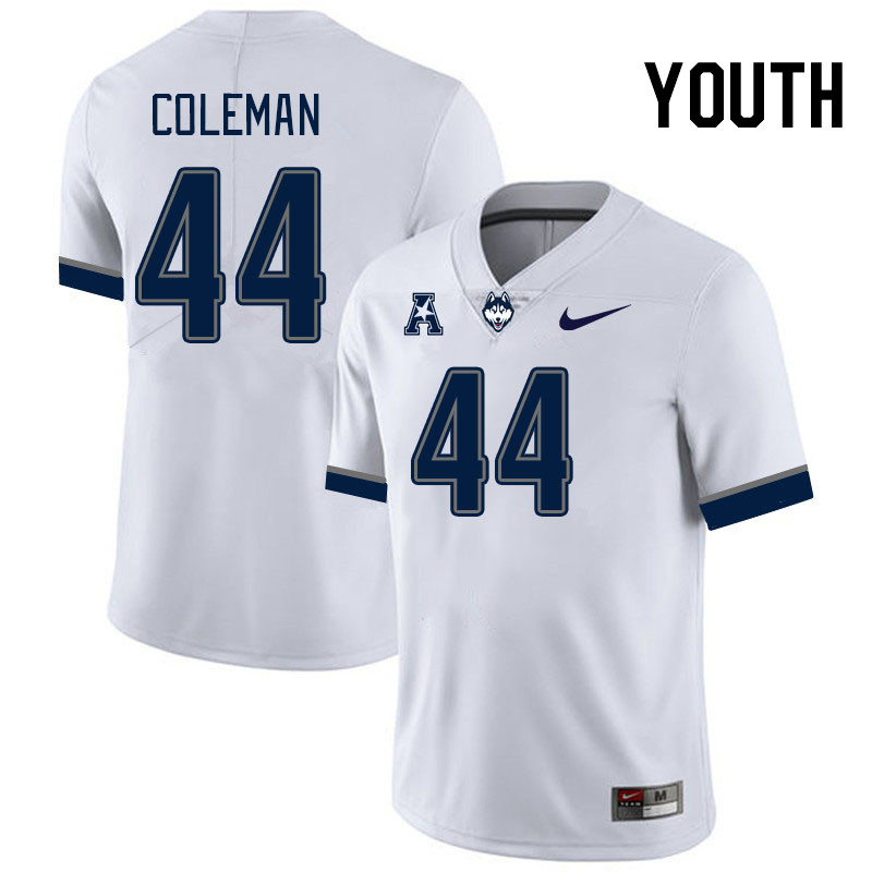 Youth #44 Oliver Lundberg Coleman Uconn Huskies College Football Jerseys Stitched-White